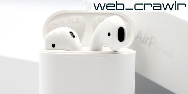 airpods with 'web crawlr' logo
