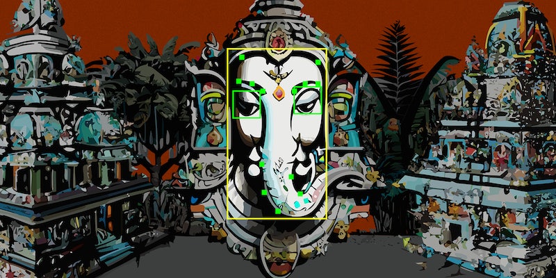 Facial recognition technology on face of Ganesha