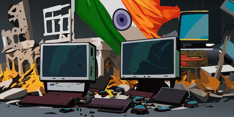 broken computers with indian flag