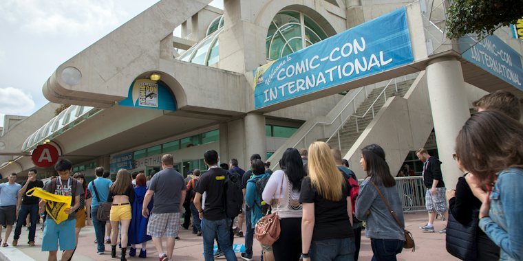 People walking into San Diego Comic Con