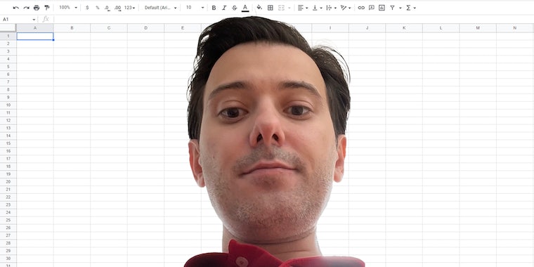 martin shkreli over google sheet background